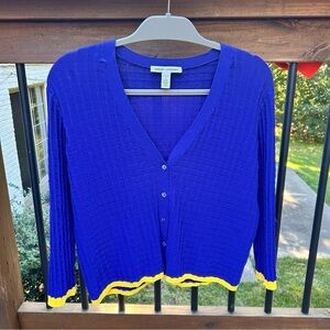 Autumn Cashmere Blue purple Cardigan with Yellow Trim